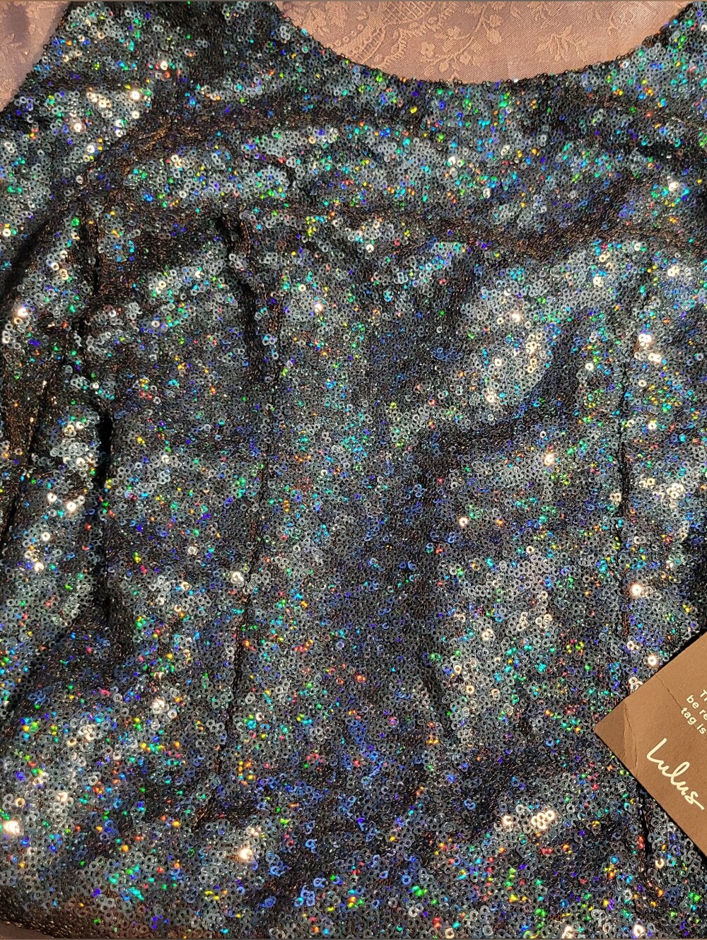 Blue - Green Sequin Mini Dress 3/4 Sleeve NEW